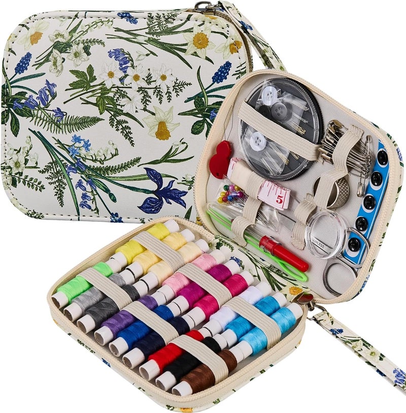 Bobode Printing Sewing Kit Bluebell Pattern Sewing Set Travel Sewing Supplies with Zipper Sewing Kit Case, 87 PCS Professional Sewing Accessory for Emergency, Home - Image 1